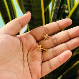 Gold plated medium size beautiful multi color stone with flower design stud earring for women