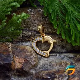 Gold Plated Heart Dolphin Pendant For Ladies With White Stone Fashion Stylish Rich Look Pendant For Women