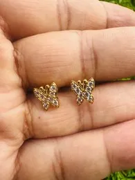 Gold Plated Cute Beautiful Butterfly Design Small Earrings with White Stone for Women & Girls