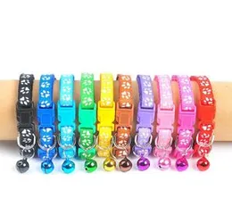 1 Pcs Small Dog & Cat Necktie Collar Footprint Printed Nylon Adjustable Collar with Bell for All Breed Pet Puppy Kitty Nylon Collar