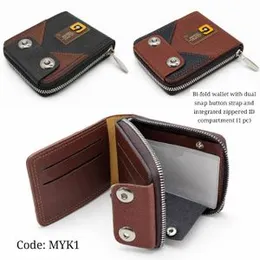 Bi-fold wallet with dual snap button strap and integrated zippered ID compartment (1 pc)