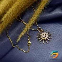 Gold Plated Guaranteed 18/24 inch 01mm Box Chain with Medium Derana Sun Pendant Necklace for Ladies.
