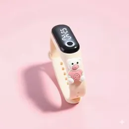 Cream Silicone Smart Fitness Band Watch with Cute Teddy Bear Strap