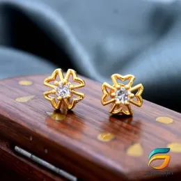 Gold Plated Flower Earring With White Stone for Women.