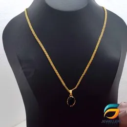 Gold Plated Chain With Pendant 18/24 inch 02MM Bismark Chain with Dark Blue Oval Shape Stone Pendant Necklace for Ladies & Girl.