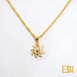 ESH Gold Plated Guaranteed 1.5MM Thin Karali Chain (18/24 Inch) with Star Sun White Stone Pendant for Women