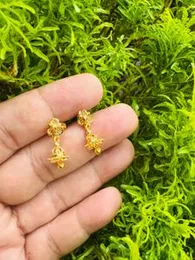 Gold Plated Small Jimmiki Bell Drop Earrings with Flower Head & Beads for Women and Girls