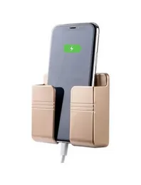 Phone Holder with Hook Wall Mount Sticky on Wall Stand Mount Mobile Phone Charger Socket Pocket, Storage Box Cell Phone Remote Control Holder, Damage-