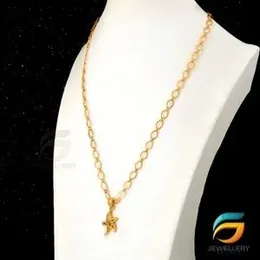 Gold Plated Guaranteed 18/24 inch 04mm Plane Link Chain with "A" Star Pendant Necklace for ladies.