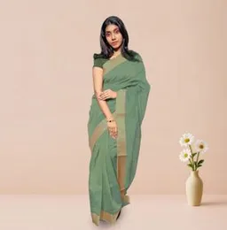 Bottle green With Gold Boarder ORGANZA COTTON