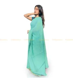 Light Sea Green With Gold Line Boarder ORGANZA COTTON