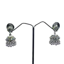 Antique Silver Multi-Stone Bollywood Jimikki Jhumki Earrings