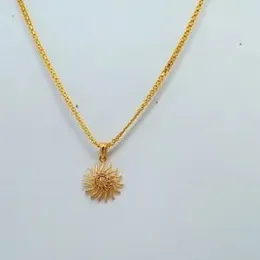 Gold Plated 2mm Bismarck Chain With Medium Sun Theme Design With Round Line Stone Pendant for Women.