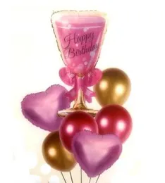7 Pcs Foil Balloons Celebrate Champagne Wine Glass Happy Birthday Party Decorations