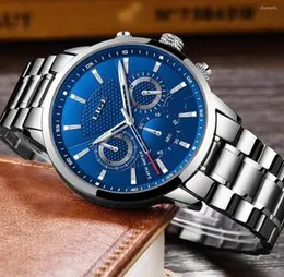 Stainless Steel Luxury Men Watch Quartz Analog Business Chain Casual Wrist Dial LIGEx Watches For Boys Gents Blue