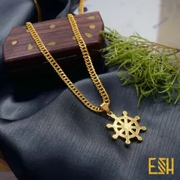 Gold Plated 24 Inch Long 4MM Double Albert Chain with Dharma Chakra Pendant for Gents (60cm)