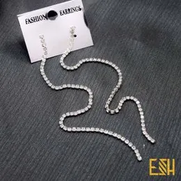 Silver Stylish 16mm Snake Theme Earrings with White Hanging Chain for Women and Girls
