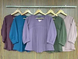 Womenâs Long-Sleeve Pleated Blouse | Solid Color V-Neck Top with Decorative Buttons