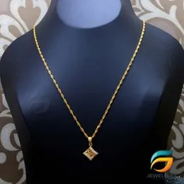 Gold Plated Guaranteed 18/24 inch Karali / Disco Chain with Two Line Stone Box Pendant Necklace for Ladies.