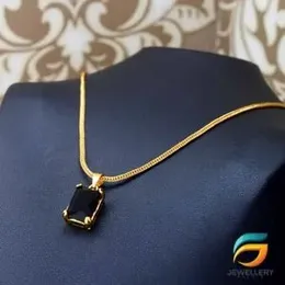 Gold Plated Chain With Pendant 18/24 inch 02MM Fox Chain with Black Box Shape Stone Pendant Necklace for Ladies & Girl.