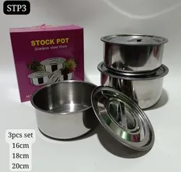 3 Pieces Stainless Steel Stock Pot Set - Sizes 16cm, 18cm, 20cm