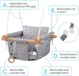 Secure Canvas Baby Swing with Safety Belt, Wooden Hanging Swing Seat Chair - Indoor Outdoor, Baby Hammock Swing for Infant and Toddler|.