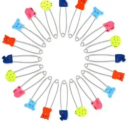 Baby Safety Pin 2.4 Inch Stainless Steel Diaper Pins with Plastic Head Animal Pattern Kids Newborn Safety Pin with Lock Buckle, Random Patterns