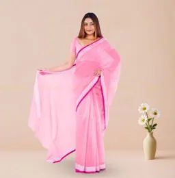 PINK WITH SILVER BOARDER ORGANZA COTTON