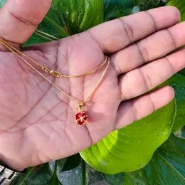 Gold plated rich look 1mm box chain and red, black and pink football pendant for women and girl