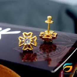 Gold Plated Flower Earring With White Stone for Women.