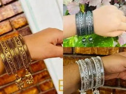 ESH High Quality Lover Hanging Bangle with Stones – Dull Gold, White, Black & Silver Colors