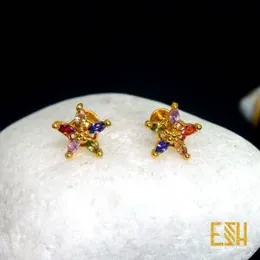 Gold-Plated Star Earrings with Multi Stones for Women
