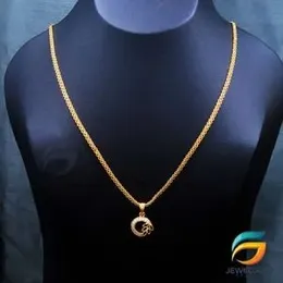 Gold Plated Chain With Pendant 18/24 inch 02MM Bismark Chain with Round Pendant Necklace for Ladies & Girl.