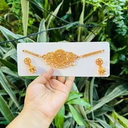 Gold Color Nakshatra Mini Choker Necklace Round Design with White Stone & Pearl Drop for Women and Girls