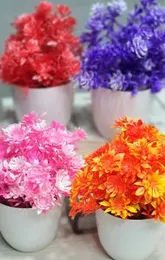 Litleo Set of 4 Great for Home Mini Multi Bright Color Bonsai Artificial Flowers Plants (Multicolor)
