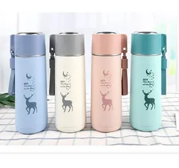 Deer Print Glass Water Bottle 450ml Leakproof Protective Cover Assorted Colors Double Wall