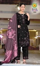 Womenâs Black Embroidered Style Shalwar Material with Designer Dupatta