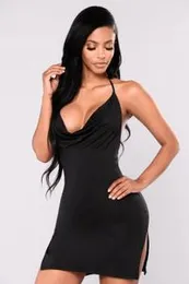 Halter Neck Side Slit Mini Dress