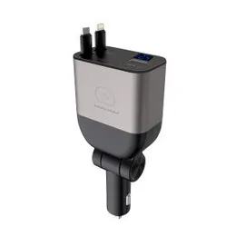 WUW C221 Car Charger+Plug 30W 2 USB & Type-C Ports Type-C Plug Lightning 80cm Strechable Charger