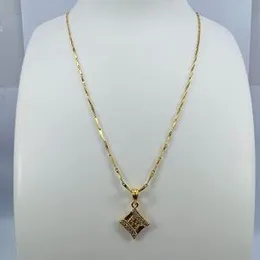 ESH Gold Plated Guaranteed 1MM V-Cut Chain (18/24 Inch) with Box Design Fixed Stone Pendant – Stylish Necklace for Women & Girls