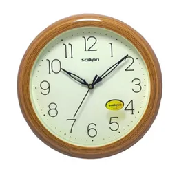 Saikon Wall Clock SK-2317 Brown Wood Grain Quartz Analog Large Numbers Plastic Battery