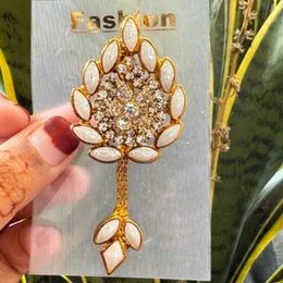 Copper Color Beautiful Big Leaf Design Saree Brooch with White Stone and White Pearl for Women