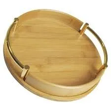 Small 25cm Bamboo Wood Round Tray with Copper Handle