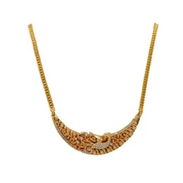 Gold Plated Traditional Bridal AD Stone Sawadi Pendant With 04MM flat Fox Chain Long For Women & Girls