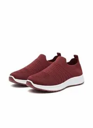 Women's Burgundy Knit Slip-On Sports Shoe - Lightweight Casual Comfort Shoe