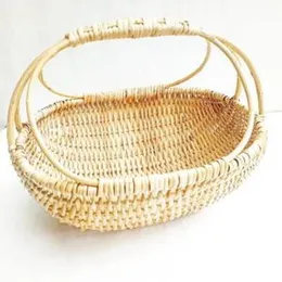 Handmade Reed Storage Basket Woven Hanging Organizers with Handle Vegetable Picnic Baskets Home Kitchen Wall DÃ©cor