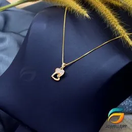 Gold Plated Guaranteed 18/24 inch 01mm Box Chain with Double Heart Pendant With White Stone Necklace for Ladies.