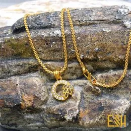 ESH Gold Plated Guaranteed 1.5MM New Trend Stylish Diamond Chain 18/24 Inch with Leaf Round Fixed Stone Pendant