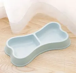 Double Bowl Feeder for Pets Bone Shape Feeding Bowl for Dogs and Cats Thick and Glossy Plastic Durable