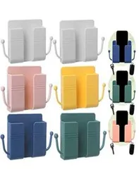 4pcs Phone Holder with Hook Wall Mount Sticky on Wall Stand Mount Mobile Phone Charger Socket Pocket, Storage Box Cell Phone Remote Control Holder, Da